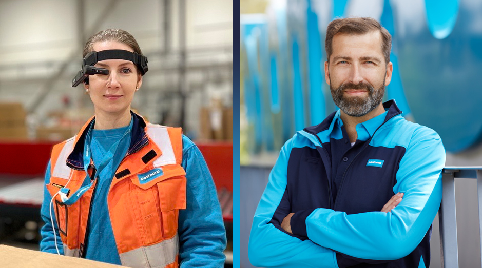 Pressbilder på AI-glasögonen och Mathias Krümmel, vd på Postnord. Foto: Postnord