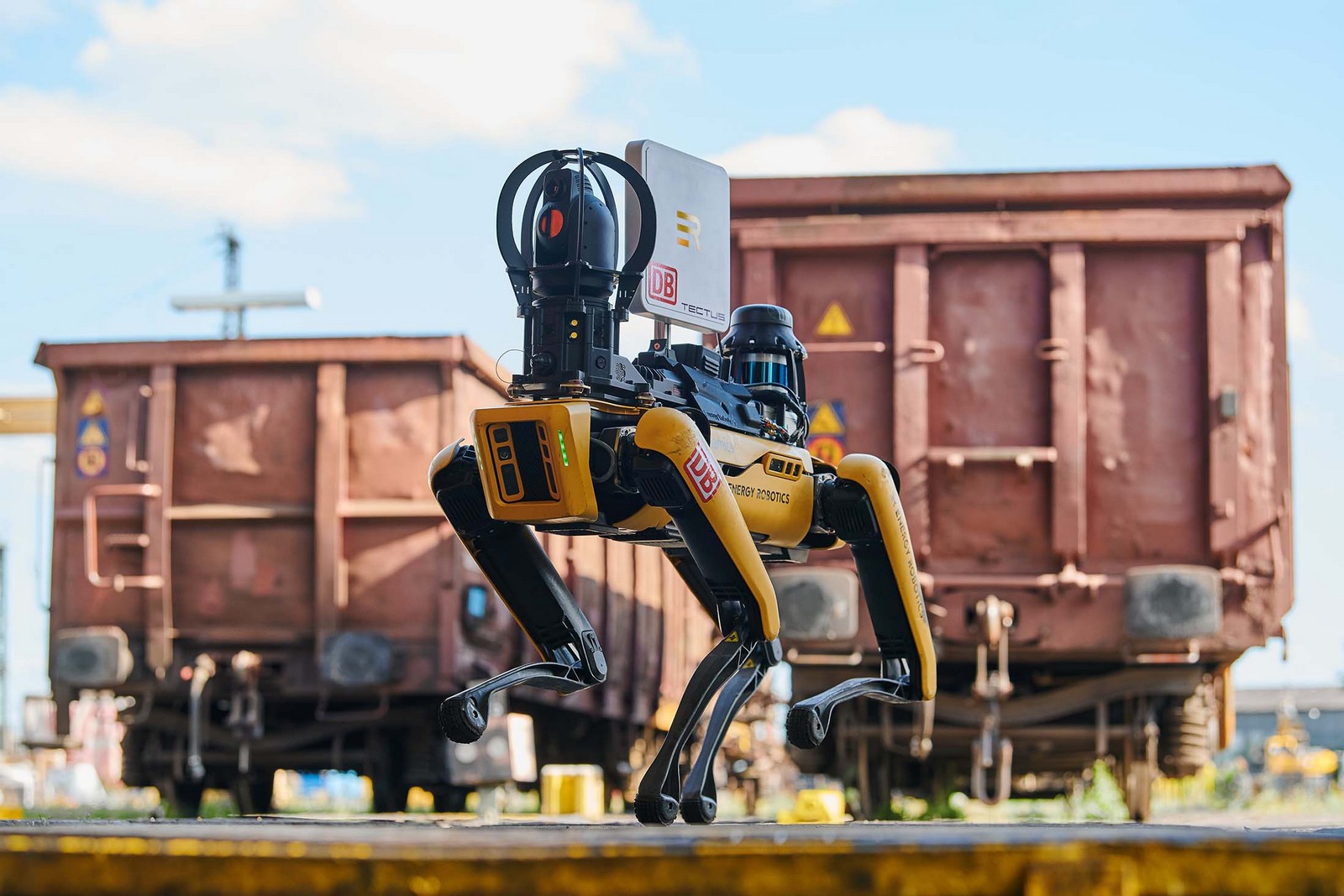  Spot väger 25 kilo, är 84 centimeter hög och kan nå en hastighet på upp till sex kilometer i timmen. Roboten beskrivs av DB Cargo som "extremt robust" och "mer smidig än någon annan robot som har kommit tidigare". Foto: DB Cargo.