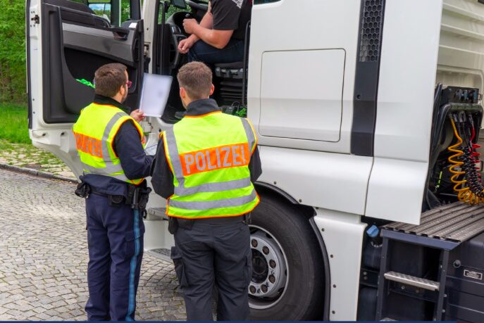 Tyskland tillämpar ingen övergångstid för installation och användande av smarta färdskrivare i lätta, yrkesmässiga fordon i internationell trafik. Foto: Polizei Mittelfranken/arkivbild.